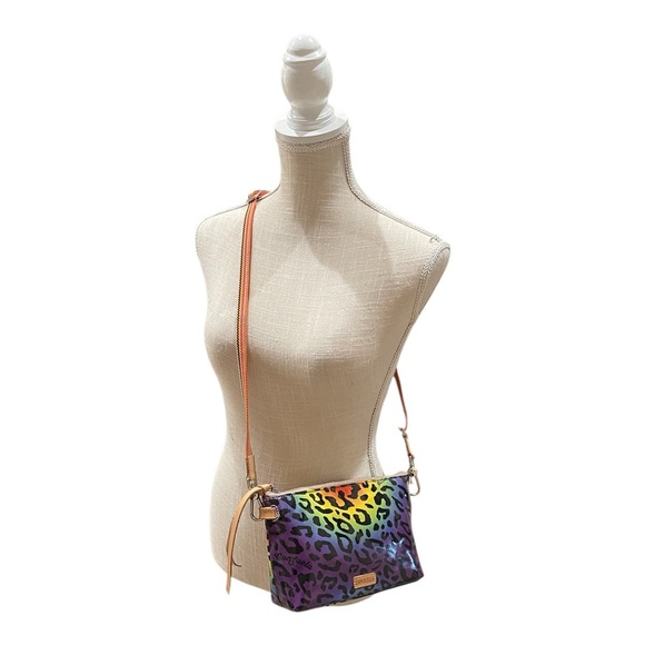 Consuela Semi Midtown Multicolor Rainbow Purple Leopard Print Small Crossbody - Picture 1 of 17
